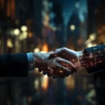 AI powered business men shakes hands and make a new SEO deal.